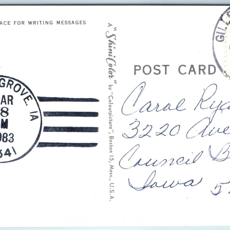 1983 Gillett Grove, IA Post Office Cancel Postcard Town USPO Postal History A267