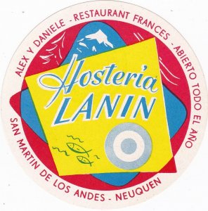 Argtentina San Martin De Los Andes, Hosteria Lanin Vintage Luggage Label sk3425