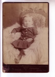 Vintage Victorian Era Portrait Infant Girl, Fur Rug Glencoe Ontario Black Border