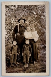 c1910's Family And Children Baby Scene Field RPPC Photo Antique Postcard