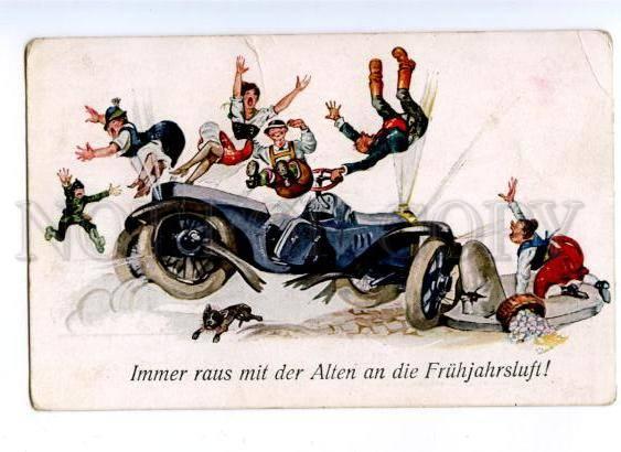 177053 POLICEMAN Car accident FRENCH BULLDOG Vintage COMIC PC