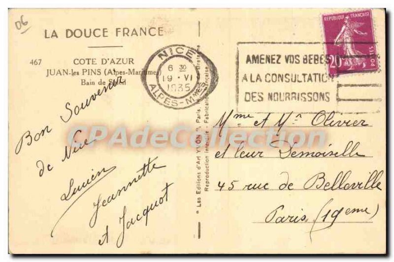 Old Postcard Juan Les Pins Bain De Soleil