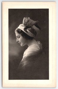 Art Deco Beauty Flapper Model Feather Hair Wrap Profile Portrait Postcard S21