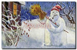 Postcard Old Fancy snowman Child