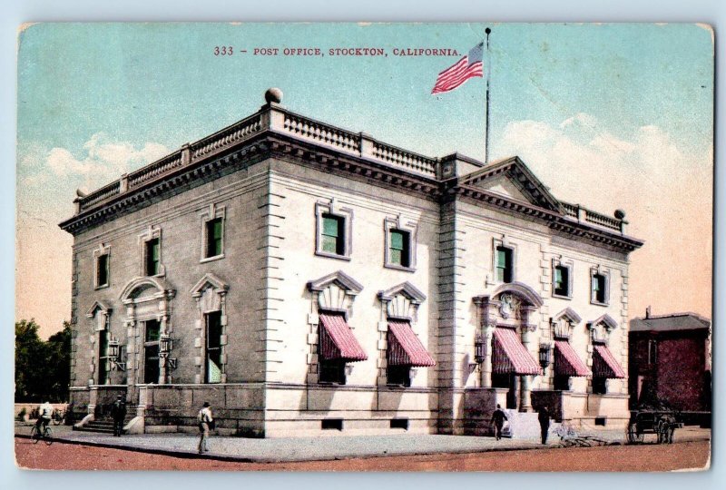 Stockton California CA Postcard Post Office Building Exterior c1910's Antique