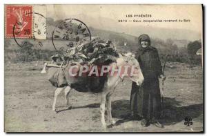 Old Postcard Folklore Pyrenees Two inseparable returning Wood Donkey Mule