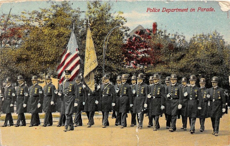 H71/ Chicago Illinois Postcard c1910 Police Department Parade Patriotic 180