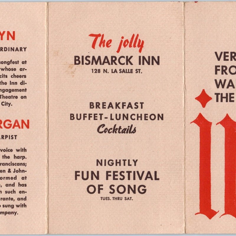 c1940s Chicago Bismarck Inn Folding Ad Card Pro-Drinking Alcohol German Pub C57