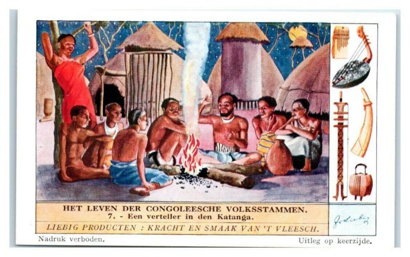 Storyteller in the Katanga, Congo Tribal Life, Liebig Belgian Trade Card *VT32G