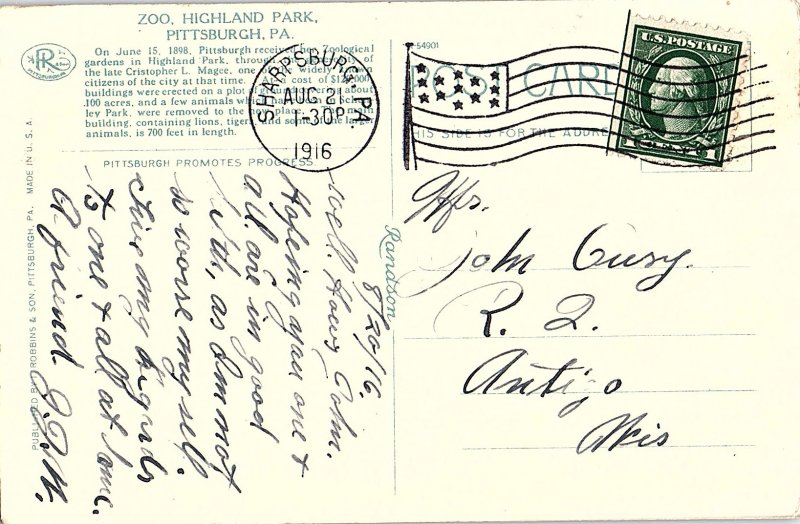 Postcard ZOO SCENE Pittsburgh Pennsylvania PA AI2088