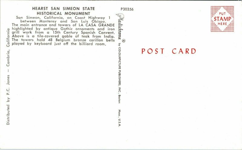 Hearst San Simeon State Historical Monument California CA Entrance Postcard VTG  