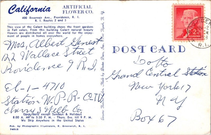 PC California Artificial Flower Co 400 Reservoir Ave Providence Rhode