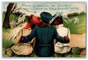 1907 Man Girls Broken Car I Have So Much In My Shoulder Enterprise NE Postcard