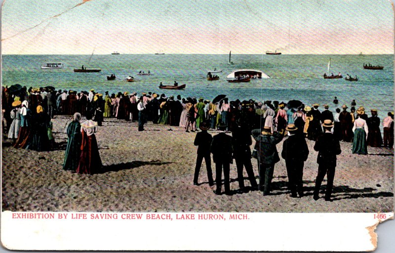 Lake Huron MI Life Saving Crew capsized boat crowd c1905 undivided