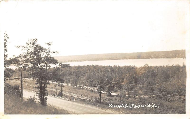 Gaylord Michigan~Otsego Lake View~Railroad Tracks along Road~1947 RPPC-Postcard