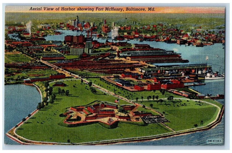 Baltimore Maryland MD Postcard Aerial View Of Harbor Showing Fort McHenry  c1910