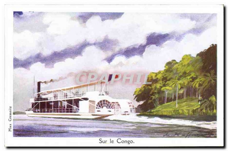 Old Postcard Fantasy Illustrator Haffner Boat On Congo