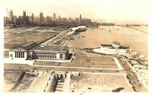 Chicago IL Bird's Eye View Shedd Aquarium & Aerial Blimp Real Photo Postcard