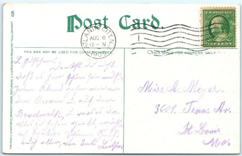 1909 Atlantic City, NJ Beach Steel Pier Litho Photo Postcard Sailboat People A35