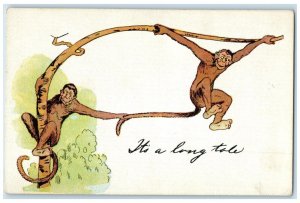 c1905 Monkeys It's A Long Tail Hanging In A Branch Of Tree Animals Postcard