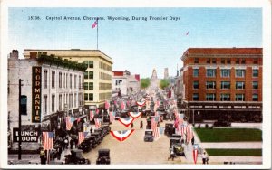 Linen Postcard Capitol Avenue During Frontier Days in Cheyenne, Wyoming