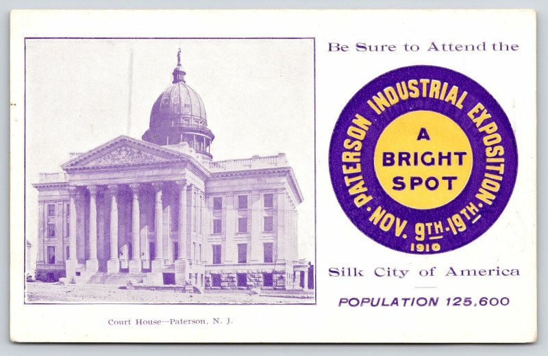 Paterson New Jersey~Industrial Exposition~Silk City~Bright Spot Seal~Nov 9 1910