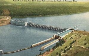 Vintage Postcard Pickwick Lock & Dam Miles Upstream From Mouth Of Tennessee TN