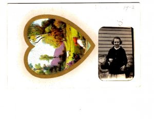 Young Girl's Vintage Photograph Inserted in Heart Scene Postcard