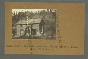 Green Island IOWA RPPC 1910 DEPOT TRAIN STATION CM&StP RR nr Bellevue GHOST TOWN