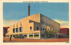 SPOKANE, WA Washington FOX THEATRE Theater & Street Scene 1939 Linen Postcard