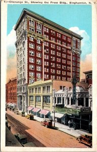 Postcard NY Binghamton Chenango Street Showing the Press Building 1920s V110