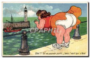 Old Postcard Fantasy Illustrator Humor BBW ohe !!! it will be possible from boat