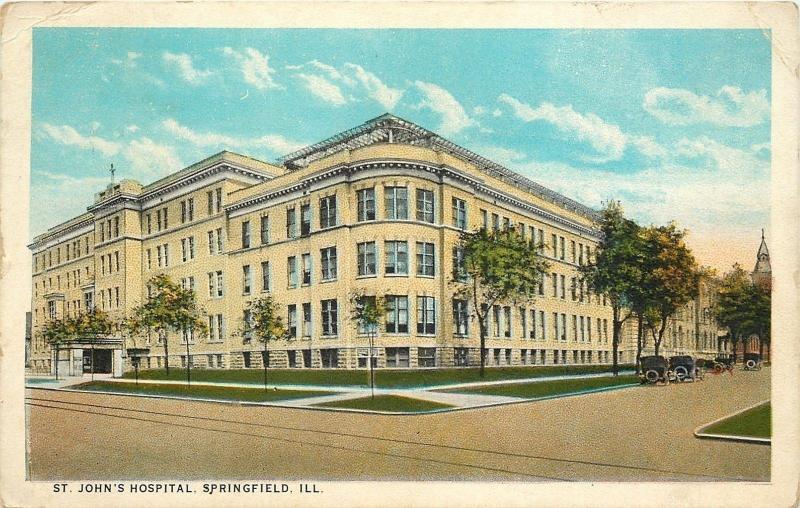 Springfield Illinios~Rounded Corner of St Johns Hospital~1926 Postcard