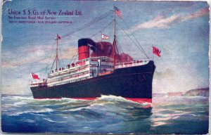1910s Union Steam Ship Company of New Zealand SF Royal Mail Postcard