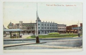 ANTIQUE POSTCARD - FRONT & WEST BROAD STREET QUAKERTOWN BUCKS COUNTY PA