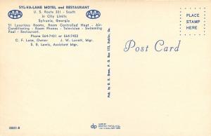 Sylvania Georgia~Syl-Va-Lane Motel & Restaurant~Neon Sign~1950s Cars~Postcard 