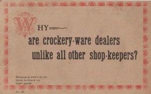 Crockery Kitchen Ware Dealers Shop Keepers Old Comic Postcard