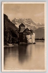 RPPC Genva Switzerland Chateau de Chillon On Lake Genva 1924 Postcard R22