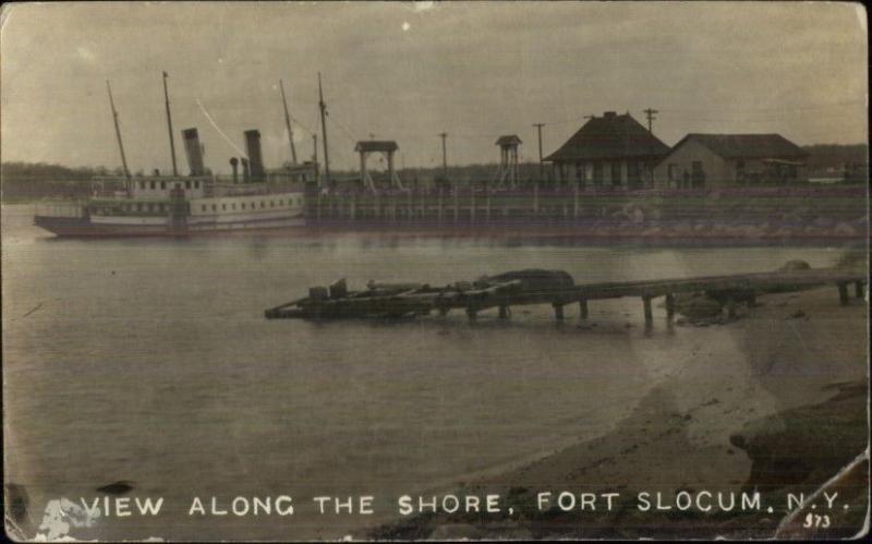Fort Slocum NY Steamer at Dock 1917 Used Real Photo Postcard