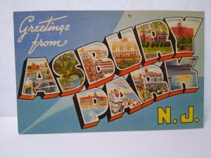 Greetings From Asbury Park Beach Town New Jersey Large Letter Postcard Linen