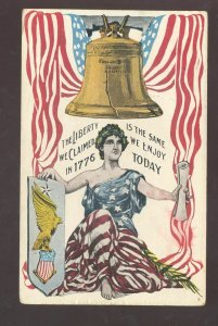 LADY LIBERTY INDEPENDENCE BELL US FLAG VINTAGE PATRIOTIC POSTCARD 1918