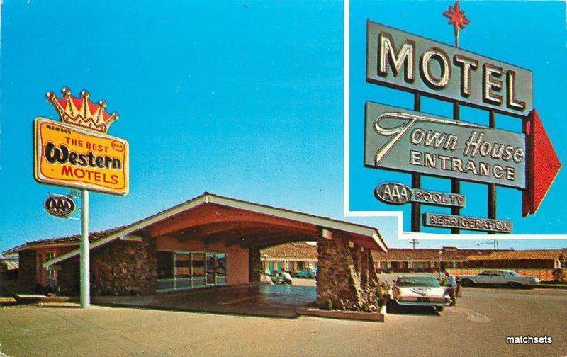 1960s Winslow Arizona Motel Town House Route 66 Petley postcard autos 6151