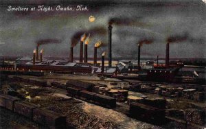 Smelters at Night Railroad Yard Omaha Nebraska 1910c postcard