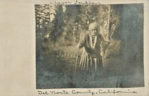 Digger Indian Woman Real Photo Postcard, Del Norte County, CA Cyko Stamp Box