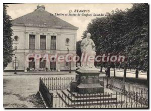 Postcard The Old Etampes Theater and Statue of Geoffroy Saint Hilaire