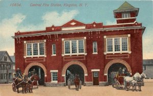 H41/ Kingston New York Postcard c1910 Central Fire Station Department