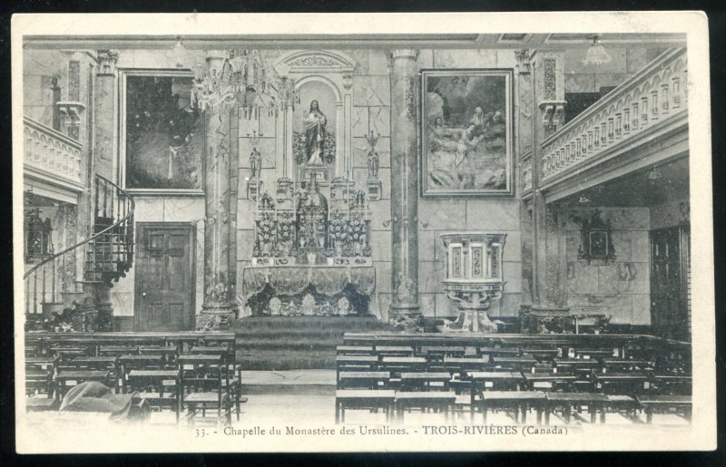 dc1382- TROIS RIVIERES Quebec Postcard 1900s Ursulines Monastery Chapel Interio