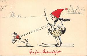 BG14633 girl skiing with dog  weihnachten christmas  germany