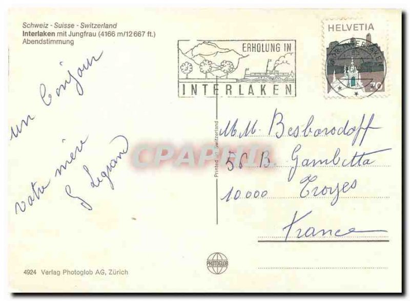 Modern Postcard Interlaken Jungfrau mit (4166 m 12667 ft)