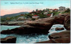 LA JOLLA, CA  California The SPHINX HEAD CAVE Oceanfront Homes  c1910s  Postcard